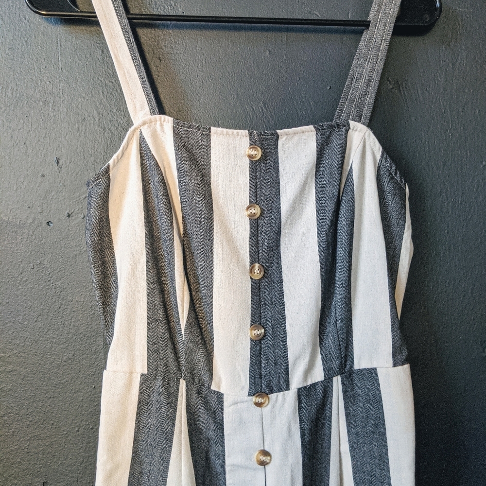 Gray/White Striped Overalls Cropped Jumpsuit - Picture 6 of 8